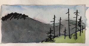 nature journaling after a fire landscape showing a hill that burned in the 2020 glass fire